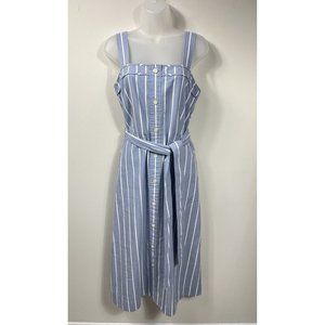 Everlane Womens Midi Striped Tank Dress Dress Large Blue Sleeveless Buttons